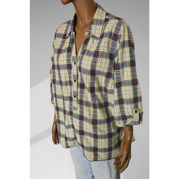 CJ Banks Henley Tunic Women's 2X Country Pattern Apple Cotton - Picture 3 of 6